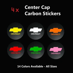 4x CHEVROLET Carbon Fiber Vinyl Alloy Wheel Rim Centre Cap Decals Stickers Chevy - Foto 1 di 2