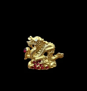 Figurine- Chinese New Year of the DRAGON- gold color- red crystals - Picture 1 of 3