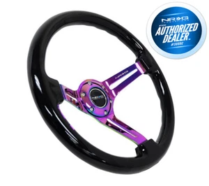 NRG Steering Wheel Classic Black Wood Grain 350mm Neochrome 3" Deep RST-018BK-MC - Picture 1 of 4