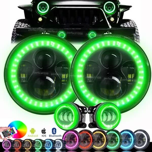 fits Jeep Wrangler JK JKU 07-17 Combo RGB 7" LED Headlights 4'' Fog Lights Kits - Picture 1 of 15