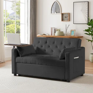Velvet Convertible Sofa Bed Loveseat Couch 2 Seater Sofa w/ Pull-Out Bed - Picture 1 of 53
