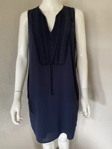 NWT GREYLIN V-NECK SLEEVELESS SHIFT DRESS TIE NECK Navy Large - Picture 1 of 12