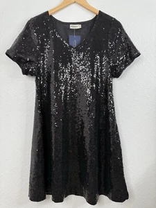 anna-kaci Sparkle Sequin Party Tunic V-Neck Mini Dress Womens Size XL Black NWT - Picture 1 of 10