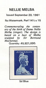AUSTRALIA 1961 Dame Nellie Melba 5d Blue MUH (PD48) - Picture 1 of 2