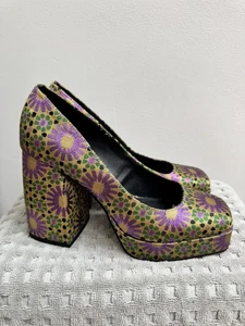 KATY PERRY PLATEAU-PUMP GOLD GRÜN LILA BEDRUCKT EUC 7,5 - Bild 1 von 5
