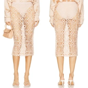 Norma Kamali | NWT Straight Knee Length Skirt in Baby Pink Floral Crochet XS  - Picture 1 of 13