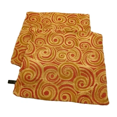 Lot Of 2 Newport Upholstered  Pillow Covers 18x20 Tan Red Gold Swirls Zip B57 - Image 1 of 4