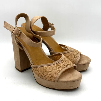 Sandalias de tacón bloque con plataforma de encaje desnudo de bambú para mujer 10 elegantes hebilla punta abierta Y2K Foto 1 de 4