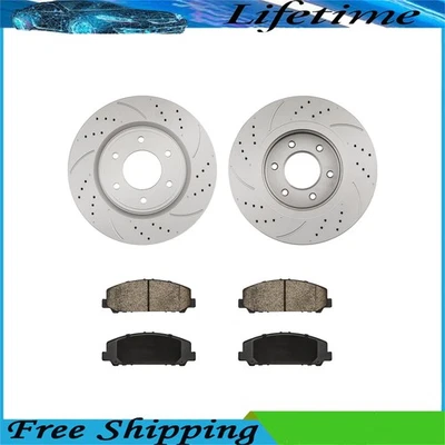 Fit For 2008-2010 Nissan TITAN Armada Front Drilled Brake Rotors Ceramic Pads - Image 1 of 4