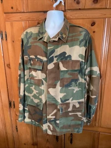 Tru-Spec Military Combat Coat LARGE Woodland Camo Cold BDU Army Jacket w/ US Pin - Picture 1 of 9