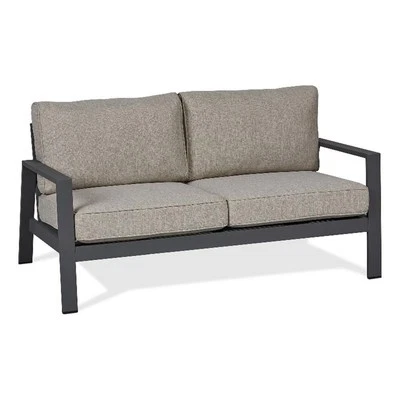 Real Flame Aegean Aluminum Outdoor 2-Seat Sofa with Cushions in Slate Gray/Tan - Image 1 of 4