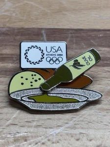 Mint USA Olive Oil & Bread Dish Athens 2004 Dated Olympic Food Pin - Picture 1 of 3