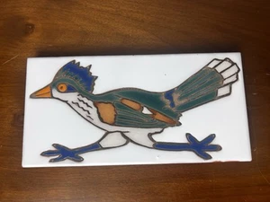 Handmade Mag Mor Studios Ceramic Tile Trivet Southwest Roadrunner 8x4” Signed - Picture 1 of 7