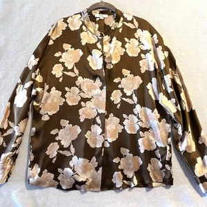 Vince 100% Silk Tapestry Floral Popover Blouse Top In Amber Brown Retail $345 - Picture 1 of 15