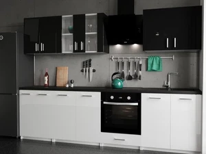 KÜCHE 280cm KÜCHENZEILE KÜCHENBLOCK MODERN Einbauküche schwarz weiss glanz - Bild 1 von 10