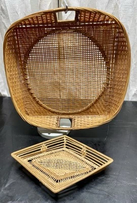 Woven Bamboo Serving Tray, Rustic Aesthetic, With Handles, Caspari Rattan. - Image 1 of 4