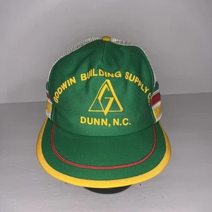 Cappello camionista vintage anni 80 Dunn Building Supply verde 3 strisce anni 80 - Foto 1 di 4