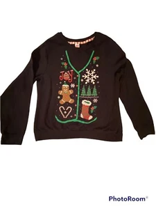 Women's Holiday Sweatshirt - "Holiday Time" - Black - Size Large (12/14) - Picture 1 of 7
