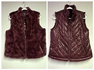 Nicole Miller Original Faux Fur Reversible Plum Wine Pockets Full Zip Vest~XL - Picture 1 of 13