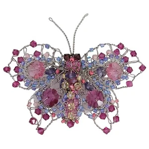 Pink, Periwinkle Blue Crystal Wire Beaded Butterfly Pin Brooch K709 - Picture 1 of 9
