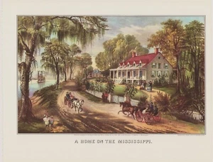 Currier & Ives 1952 casa en el río Mississippi litografía impresa 12x15 - Imagen 1 de 2