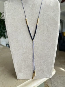 gorjana Power GemStone Adjustable Y-Necklace Blue Lapis/gold Tone /Blue Thread - Picture 1 of 4