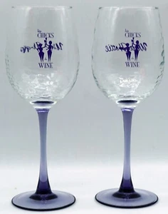 Vintage Set of 2 Cobalt Blue Stem Crystal Wine Glasses 8" "Hip Chicks do Wine" - Picture 1 of 9