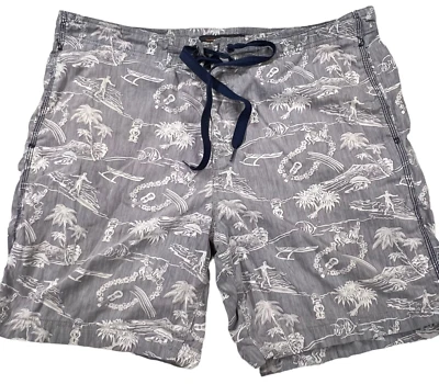 Reyn Spooner Swim Trunks Mens 38 Gray Hawaiian Shorts Aloha Guitar Palm Trees - Image 1 of 4