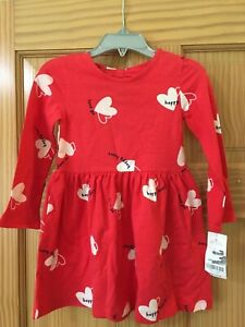 NWT Carter's Heart Bow Back Jersey Dress Valentine Toddler Girl 2T,3T,4T,5T