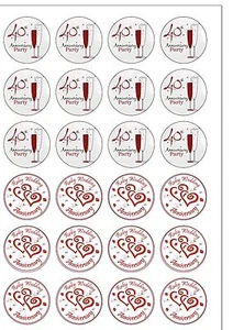 24 adornos para pasteles de papel oblea comestibles de aniversario de boda rubí PRECORTADO 40º - Imagen 1 de 1