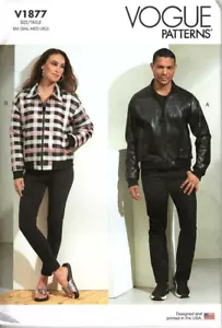 Vogue V1877 Unisex Adult S to L Bomber Style Jacket Uncut Sewing Pattern - Picture 1 of 2
