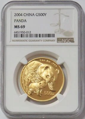 2004 GOLD CHINA 500 YUAN 1 oz PANDA COIN NGC MINT STATE 69 - Image 1 of 2