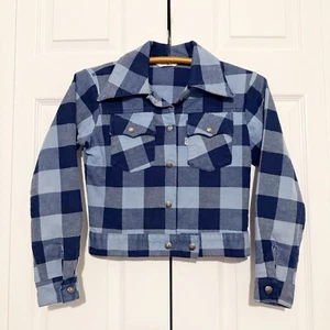 Vintage Levi’s Jacket Women’s Small Big E Logo Plaid Buffalo Check Cropped 70s - Picture 1 of 11