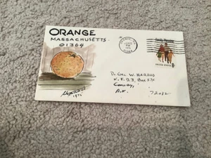 1975 ORANGE Messe: Signiertes VOLKSKUNST AQUARELL Postbrief GEORGE HARROD - Bild 1 von 2