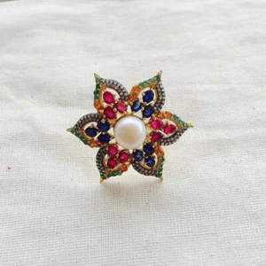 925 Sterling Silver Ring Studded Natural Em , Rub , Sapp , Pear&Pave Diamond - Picture 1 of 5