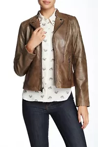 Chaqueta informal de motocicleta Marc New York de cuero genuino con cremallera frontal talla pequeña - Imagen 1 de 3