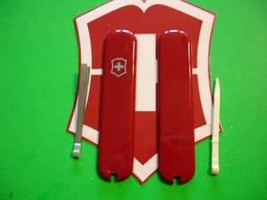 NEW GENUINE VICTORINOX 74mm RED SWISS ARMY KNIFE SCALES + TOOTHPICK AND TWEEZERS - Picture 1 of 2