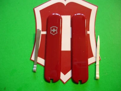 GENUINE VICTORINOX SWISS ARMY NEW GENUINE VICTORINOX 74mm RED SWISS ARMY KNIFE SCALES + TOOTHPICK AND TWEEZERS