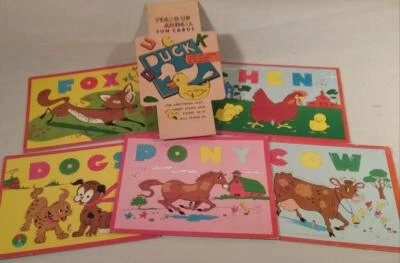VINTAGE 1950S STAND UP ANIMAL FUN CARDS PUNCH OUT LETTERS LEARN TO SPELL PUZZLES - Image 1 of 3