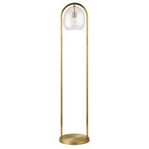HomeRoots 65" Brass Column Floor Lamp with Clear Seeded Glass Globe Shade - Picture 1 of 9