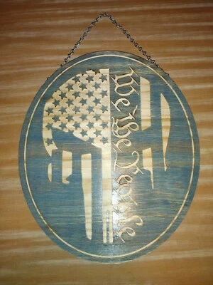 CNC Sign Wood Custom Carved Wooden sign we the people skull - Image 1 of 3