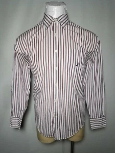 Nautica Large L weiß weinrot rot gestreift Herren Knopfleiste 100er zweilagiges Hemd - Bild 1 von 4
