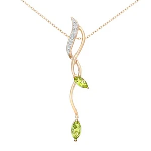 Naava 9ct Yellow Gold Marquise Peridot and Diamond Pendant Necklace - Picture 1 of 4