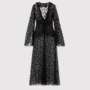 Anna Sui Women Robe Black Shooting Star Point d Esprit Tulle Sheer Jacket Size 8 - Picture 1 of 12
