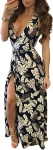 Women's Sexy Sleeveless Halter Backless V Neck Floral Maxi Beach Dresses Sz S - Picture 1 of 12