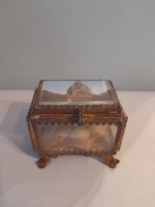 ANTIKES altes verziertes Ormolu & abgeschrägtes Glas SCHMUCKKÄSTCHEN 19 Jh. Vintage - Bild 1 von 9