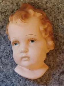 Vintage 1950s Painted Chalkware Baby Face Head Cherub Wall Hanging - Picture 1 of 10