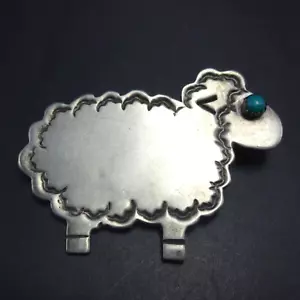 SPILLA/SPILLA TURCHESE OVY PECORA FIRMATA NAVAJO stampata a mano argento sterling - Foto 1 di 12