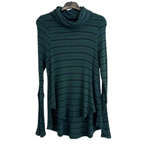Free People Tunic Top Size XS Stripe Roll Neck Distressed Green Grunge Boho - Picture 1 of 7