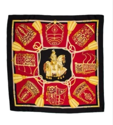 HERMES PARIS Les Muserolles SILK SCARF red multi knight 35" NIB - Image 1 of 4